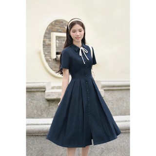 Đầm Công Sở Dáng Xòe LAMER FASHION Cộc Tay Trang Trí Nơ Cổ Thanh Lịch GMMH O63L26H010