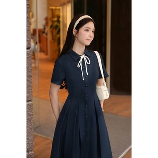 Đầm Công Sở Dáng Xòe LAMER FASHION Cộc Tay Trang Trí Nơ Cổ Thanh Lịch GMMH O63L26H010