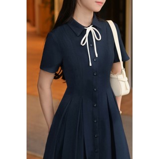 Đầm Công Sở Dáng Xòe LAMER FASHION Cộc Tay Trang Trí Nơ Cổ Thanh Lịch GMMH O63L26H010