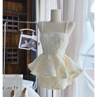 Áo 2 dây dáng peplum hoa & Chân váy kaki, Set đồ nữ tiểu thư sang chảnh đi tiệc dạo phố | Pearlique