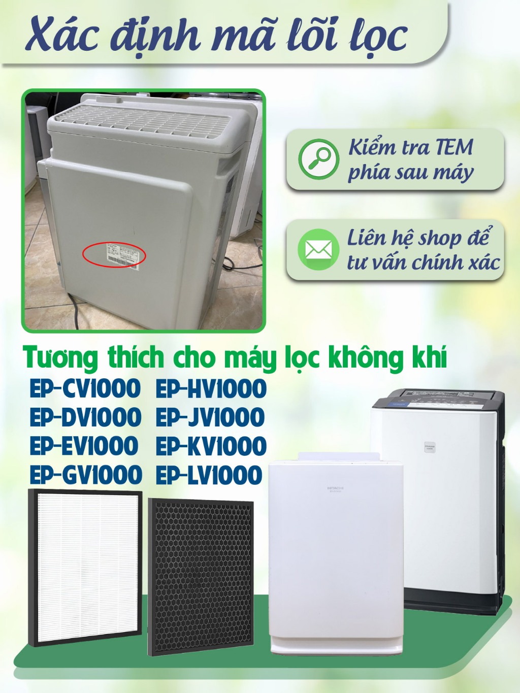 Màng lọc không khí tương thích Hitachi EP-CV1000 EP-DV1000 EP