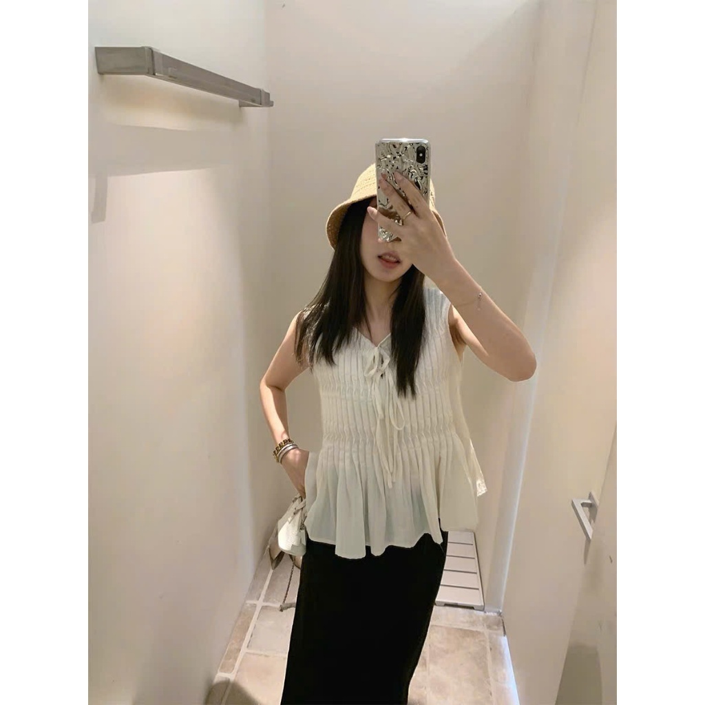 𝗟𝗶𝗰𝗲  -  Áo Linen tưng ướt xếp ly babydoll