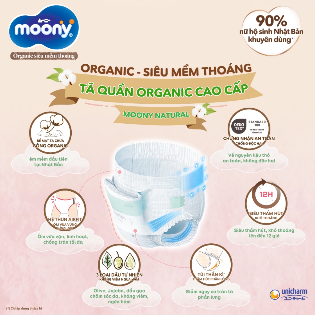 Tã Moony Natural, Moony trắng Dịu Nhẹ cao cấp Nhật Bản siêu thấm hút, chống hăm đủ size NB/S/M/L/XL