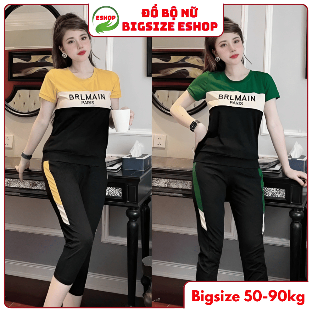 Đồ Bộ Nữ Quần Lửng Bigsize ESHOP Bộ Đồ Mặc Nhà Thun Cotton Co Giãn Mùa Hè Trung Niên Dễ Thương AD15