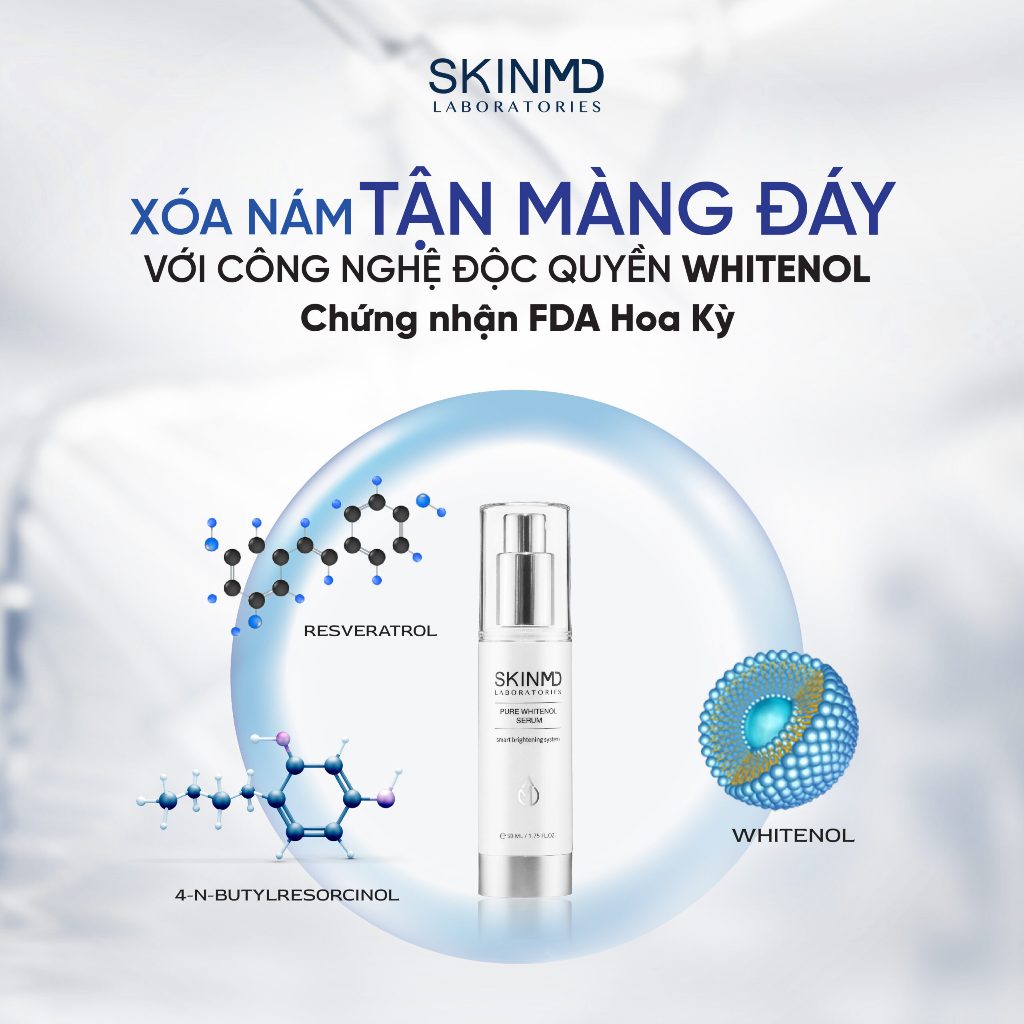 Tinh Chất Skinmd Pure Whitenol Serum 50ml SkinMD Giảm Nám Sạm Tàn Nhang, Ngừa Lão Hóa, Da Sáng Mịn
