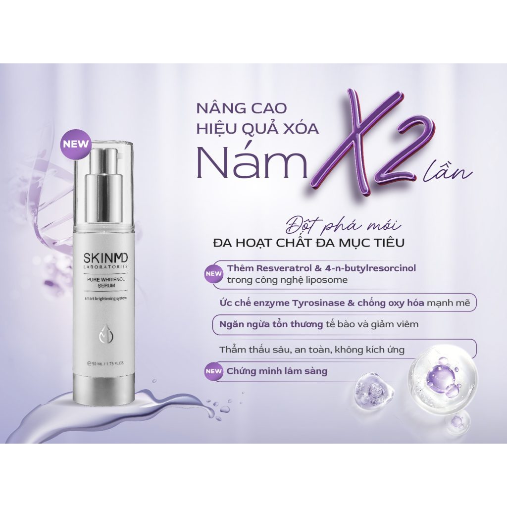 Tinh Chất Skinmd Pure Whitenol Serum 50ml SkinMD Giảm Nám Sạm Tàn Nhang, Ngừa Lão Hóa, Da Sáng Mịn