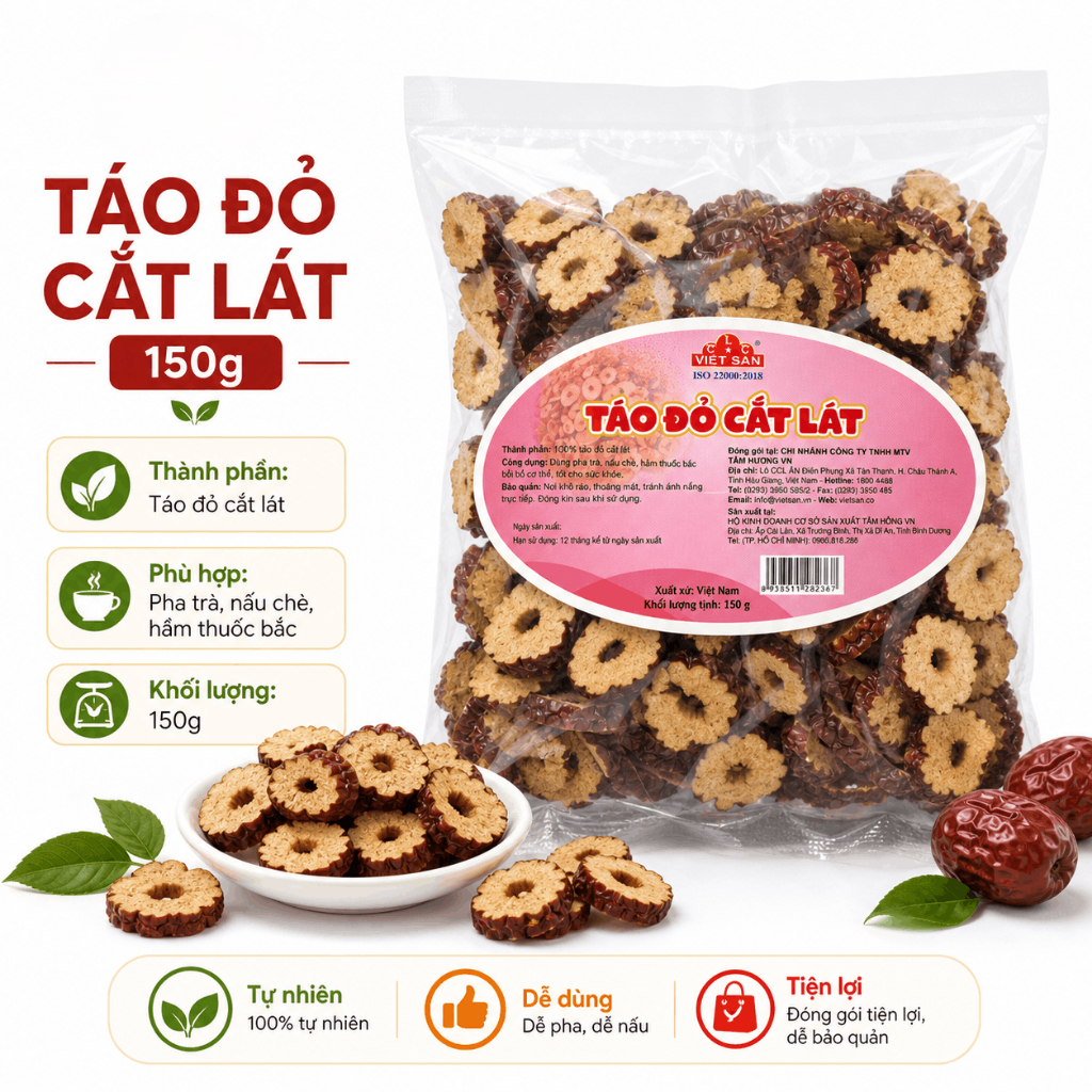Táo Đỏ Kỷ Tử Việt San 150g - Táo Đỏ Cắt Lát Kỷ Tử Đỏ Nguyên Liệu Pha Trà Dưỡng Nhan, Nấu Chè Bồi Bổ