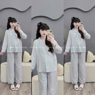 Bộ Bầu - bộ sau sinh - BỘ DÀI ĐŨI THÁI CỔ PIZAMA KẺ CARO NHỎ XINH - 4 Màu