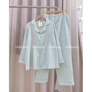 Bộ Bầu - bộ sau sinh - BỘ DÀI ĐŨI THÁI CỔ PIZAMA KẺ CARO NHỎ XINH - 4 Màu
