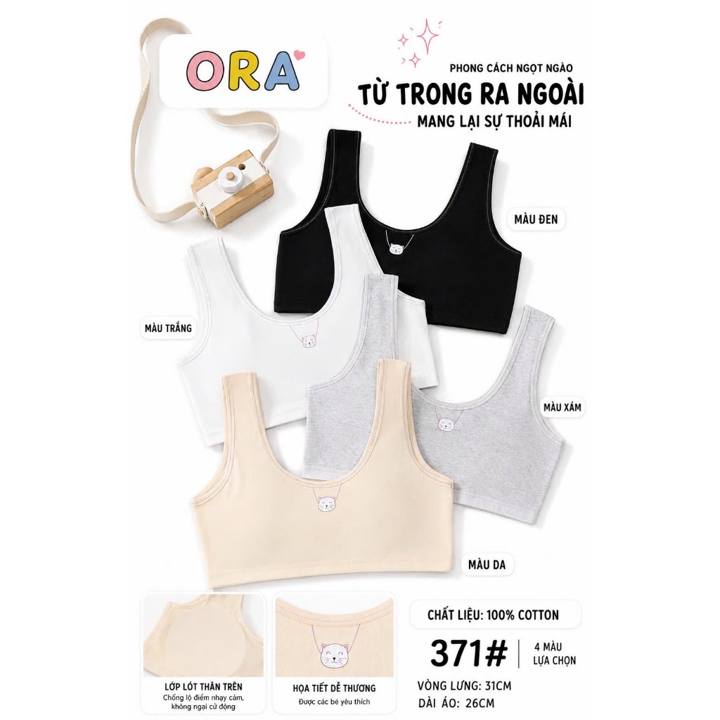 Áo Lá Bé Gái Dậy Thì ORA Co Giãn Nhẹ Chất Cotton Thấm Hút Mồ Hôi,áo bra,áo lót trẻ em bé gái