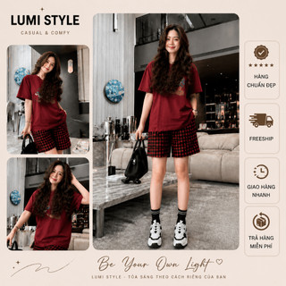 Set đồ nữ caro đi chơi áo thun quần short cotton form rộng cá tính trẻ trung nổi bật