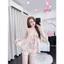 Đồ nữ mặc nhà áo 2 dây quần ngắn phối viền bèo hoạ tiết dễ thương chất lụa latin