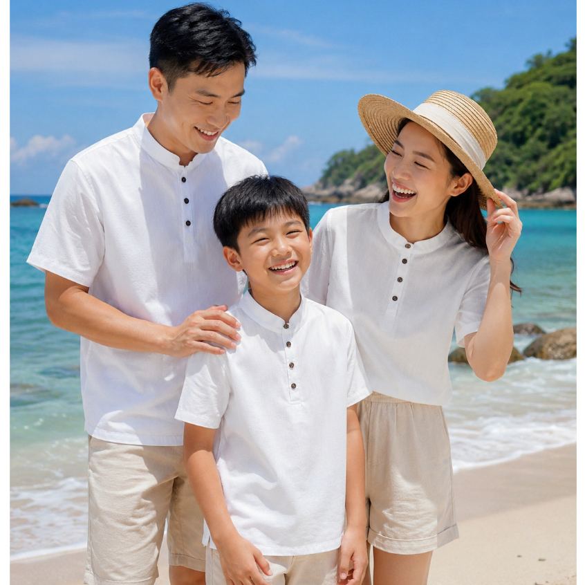 AÓ CỔ TÀU Đủ Size Cho Cả Gia Đình, Chất Đũi Mềm Mịn Mát, Dày Dặn Đứng Form, 3 Màu Nhã Nhặn, Size từ 17-75kg
