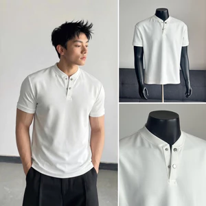 Áo Phông Cổ V Cúc Bấm Luminos THOMAS - Form Cleanfit Tôn Dáng Vải Chống Nhăn Bản Cao Cấp Mặt Vải Siêu Mịn Co Dãn 4 Chiều