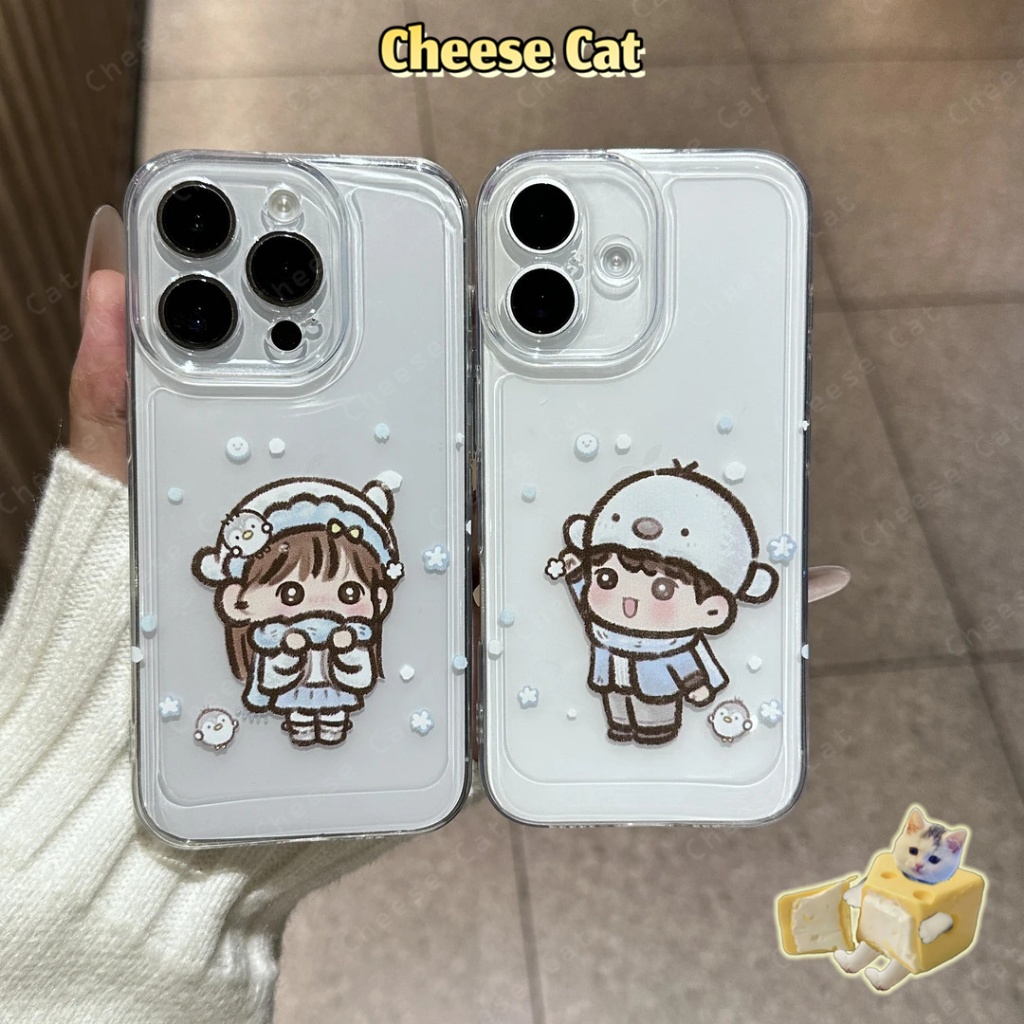 Cặp đôi hoạt hình trong ngày tuyết rơi Ốp Lưng iPhone 13 14 12 11 15 16 17 Pro Max 8Plus SE2 SE3 Ốp Bảo Vệ Trong Suốt