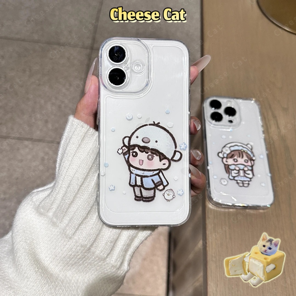 Cặp đôi hoạt hình trong ngày tuyết rơi Ốp Lưng iPhone 13 14 12 11 15 16 17 Pro Max 8Plus SE2 SE3 Ốp Bảo Vệ Trong Suốt