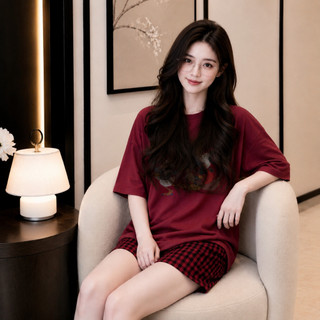 Set đồ nữ caro đi chơi áo thun quần short cotton form rộng cá tính trẻ trung nổi bật