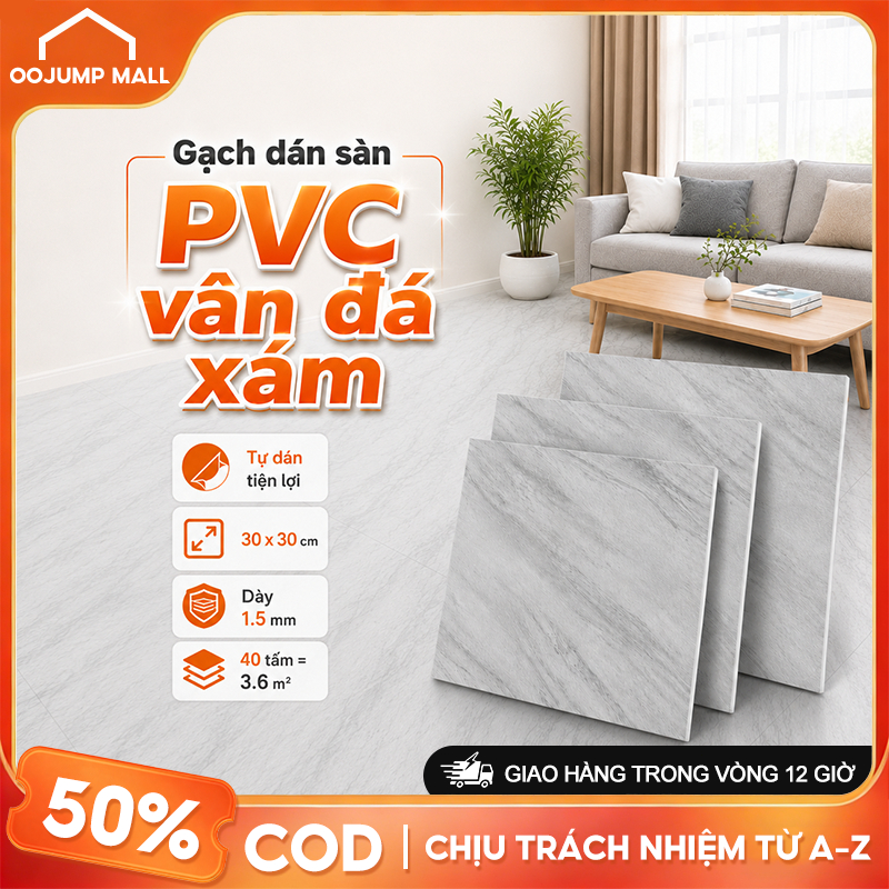 Gạch dán sàn PVC vân đá xám 30x30cm dày 1.5mm tấm dán nền nhà tự dán chống nước phòng khách nhà bếp phòng ngủ cửa hàng