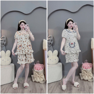 Bộ Bầu - bộ sau sinh -BỘ ĐÙI ĐŨI NHĂN CỔ SEN HAI TÚI MICKY - 4 Màu, Áo Có Khoá Kéo, Quần Có Chun Chỉnh