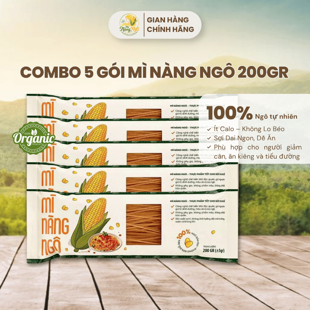 [Combo 5 gói] Mì Nàng Ngô 200gr, Mì Hữu Cơ Giàu Chất Xơ, Phù Hợp Cho Người Ăn Kiêng Và Tiểu Đường