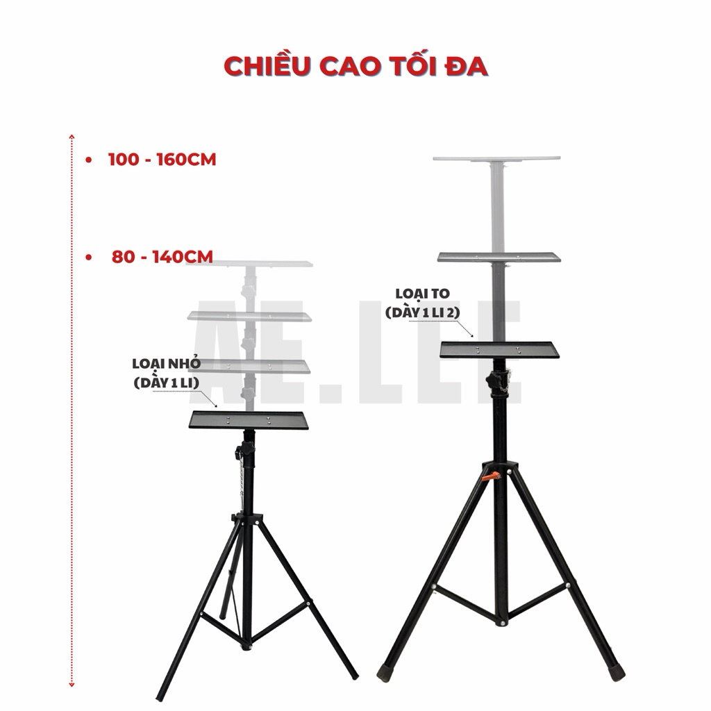 [XẢ KHO LỖI NHẸ] Chân Đỡ Máy Chiếu, Laptop Inox / Sắt 1m4, 1m6 - Chạc Ba, Giá Đỡ, Đa Năng, Gấp Gọn, Chắc Chắn - AE.LEE