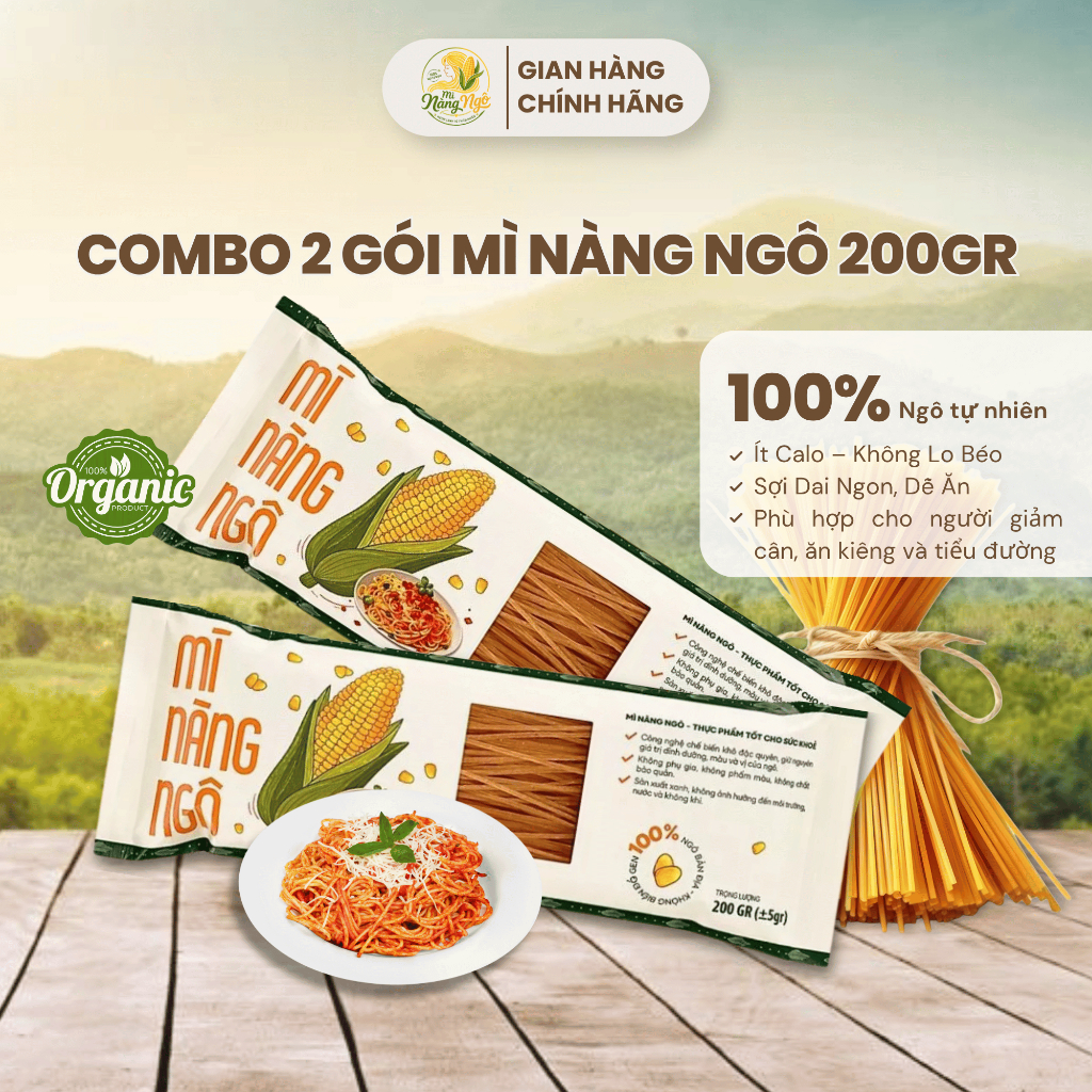 [Combo 2 gói] Mì Nàng Ngô Organic Giàu Chất Xơ, Phù Hợp Cho Người Ăn Kiêng Và Tiểu Đường 200gr
