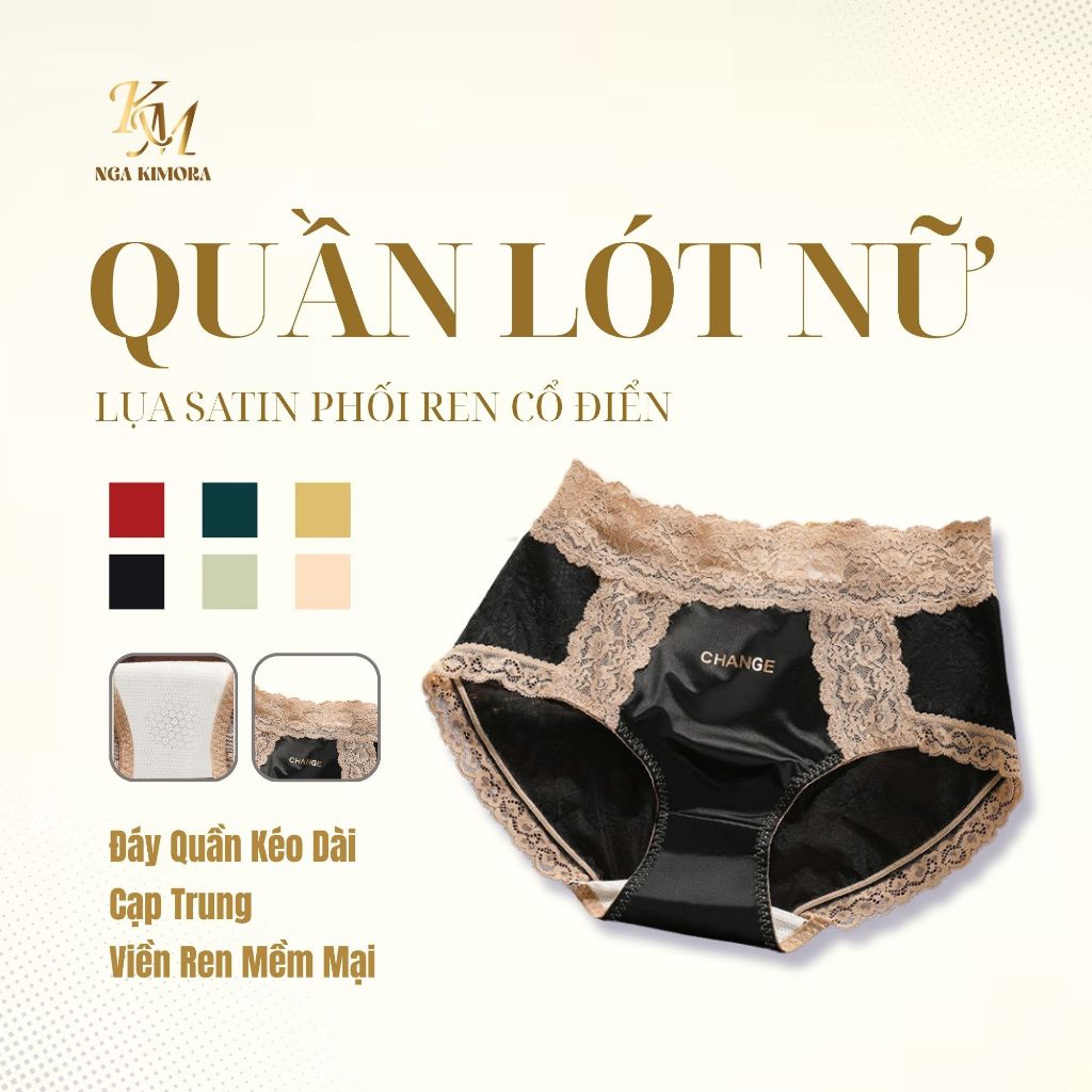 Quần lót nữ lụa satin phối ren  cao cấp – Mềm mại, quyến rũ, co giãn êm ái CGE M9