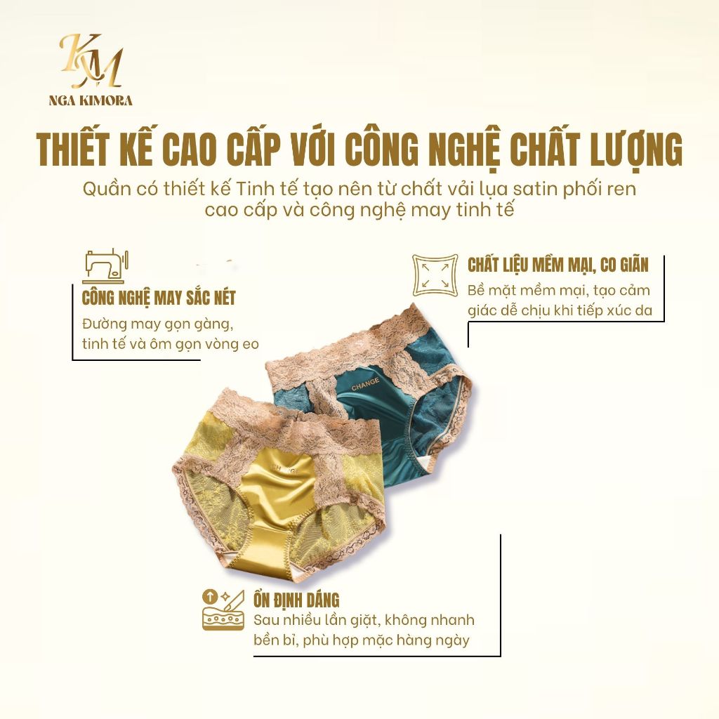 Quần lót nữ lụa satin phối ren  cao cấp – Mềm mại, quyến rũ, co giãn êm ái CGE M9