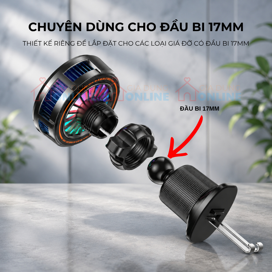 Tản nhiệt đa năng gắn giá đỡ đầu bi 17mm có sạc không dây, nút bật tắc điều chỉnh 3 chế độ làm lạnh...