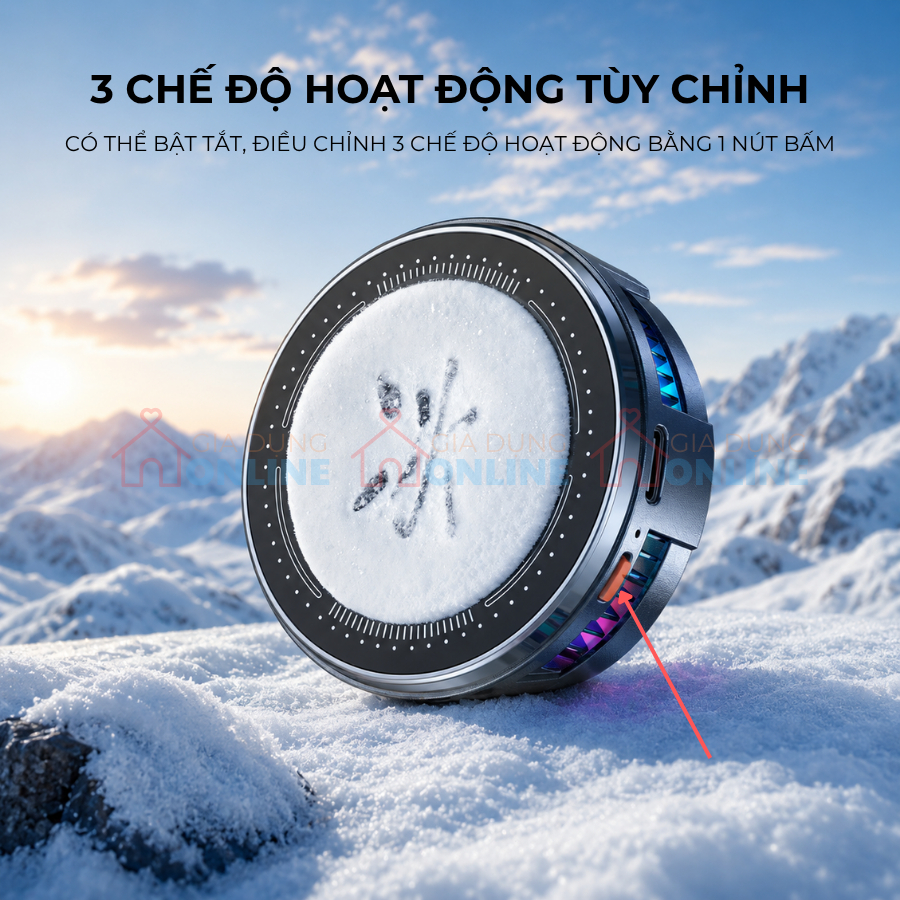 Tản nhiệt đa năng gắn giá đỡ đầu bi 17mm có sạc không dây, nút bật tắc điều chỉnh 3 chế độ làm lạnh...