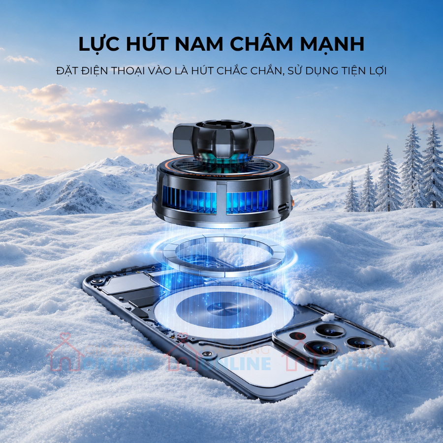 Tản nhiệt đa năng gắn giá đỡ đầu bi 17mm có sạc không dây, nút bật tắc điều chỉnh 3 chế độ làm lạnh...