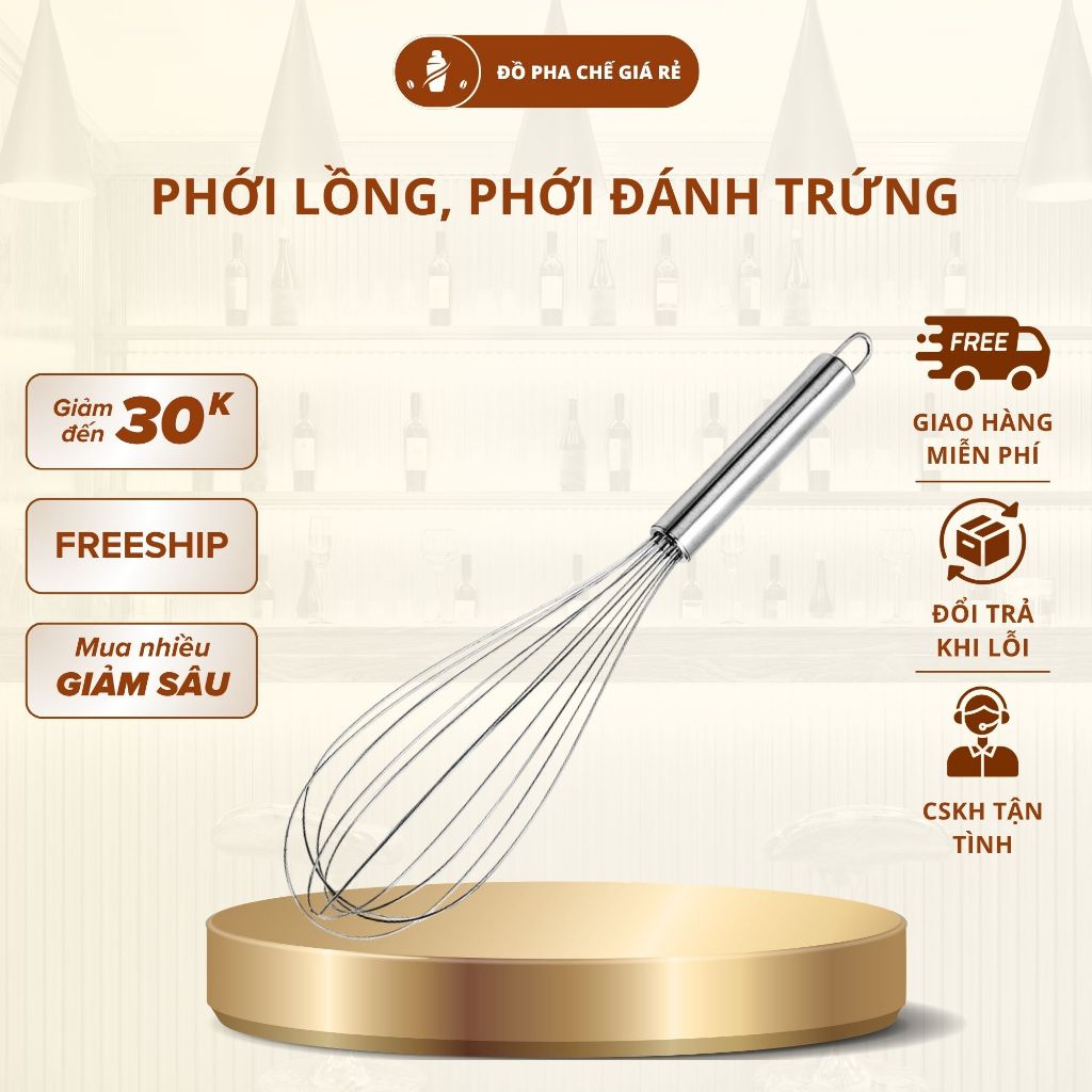 Phới đánh trứng cầm tay, phới lồng đánh trứng bằng thép không gỉ, đủ size dùng cho làm bánh, nhà bếp