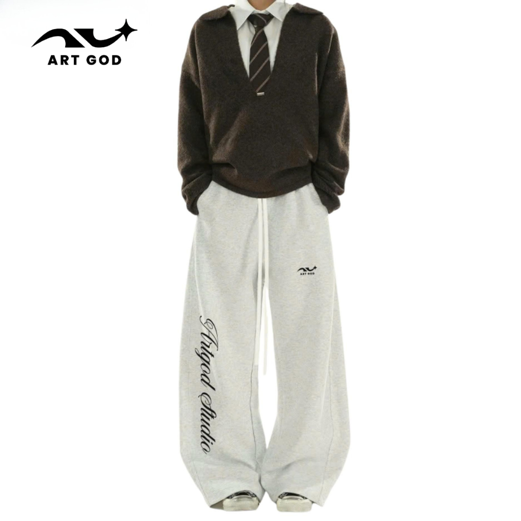 Quần Nỉ Dài Form Rộng Ống Cong, Ống Bom In Chữ, Logo Local Brand Nam Nữ Unisex ARTGOD HMQ14