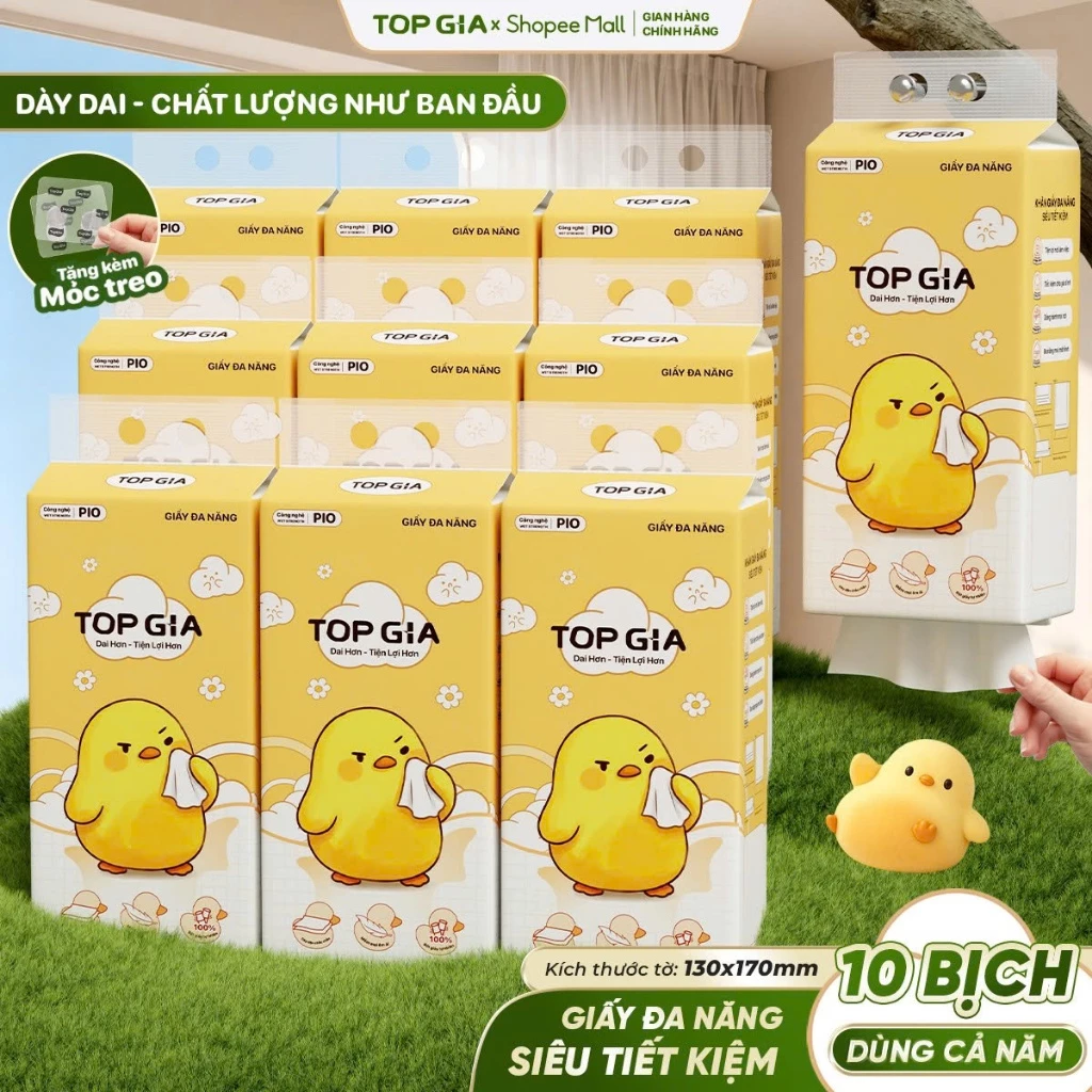 [SIÊU TIẾT KIỆM] Khăn Giấy Pio TopGia Đa Năng Cao Cấp Thùng 10 5 4 Bịch,Siêu Dai Mềm Mịn 200 Lần Rút — bếp nhà mình