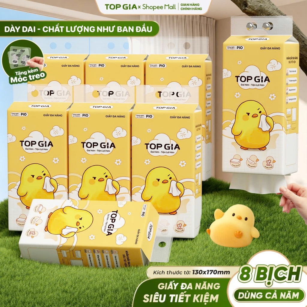 [COMBO ĐỘC QUYỀN] Thùng 8 Bịch Khăn Giấy Pio TopGia 200 Lần Rút Cao Cấp Chắc Chắn Siêu Dai Mềm Mịn