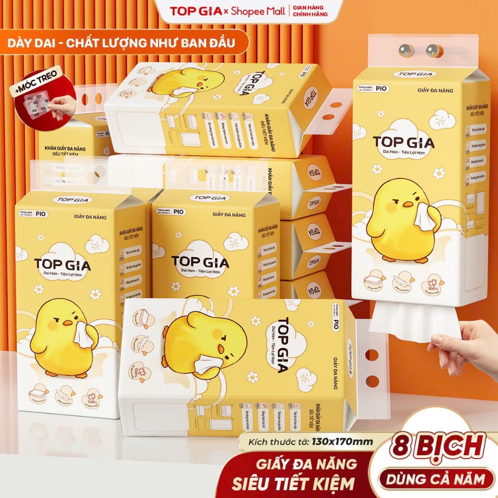 [COMBO ĐỘC QUYỀN] Thùng 8 Bịch Khăn Giấy Pio TopGia 200 Lần Rút Cao Cấp Chắc Chắn Siêu Dai Mềm Mịn