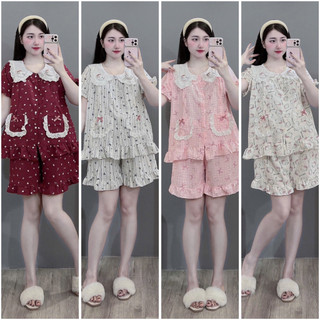 Bộ Bầu - bộ sau sinh - BỘ ĐÙI ĐŨI HÀN CỔ SEN HÌNH MÈO NỔI HAI TÚI REN NƠ - Nhiều Màu, Áo Có Khoá Kéo, Quần Có Chun Chỉnh