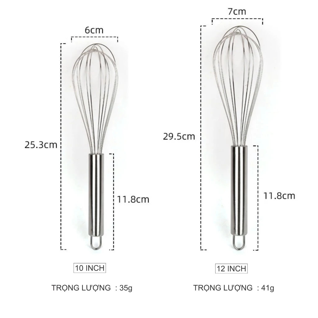 Phới đánh trứng cầm tay, phới lồng đánh trứng bằng thép không gỉ, đủ size dùng cho làm bánh, nhà bếp