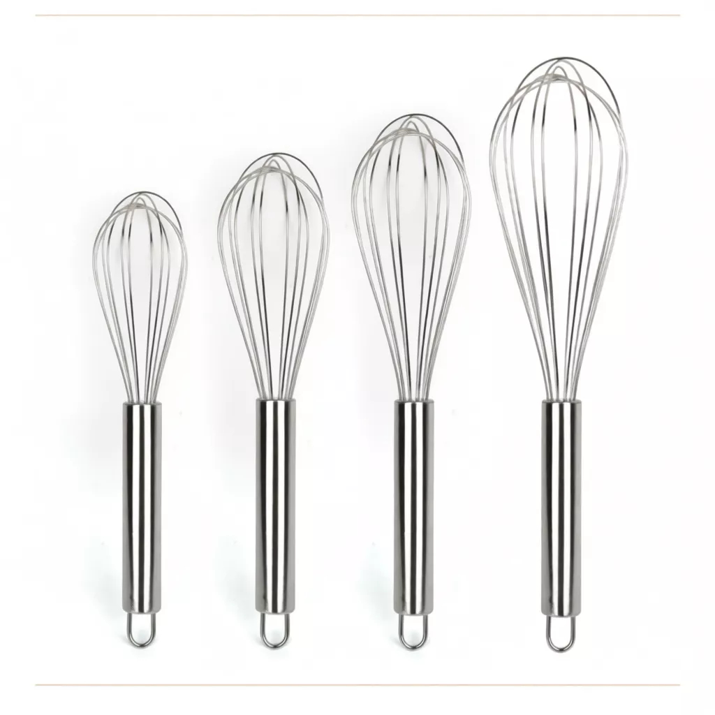 Phới đánh trứng cầm tay, phới lồng đánh trứng bằng thép không gỉ, đủ size dùng cho làm bánh, nhà bếp