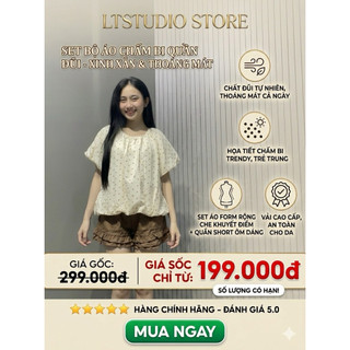 LT - Set áo trễ vai chấm bi mix quần short đũi free size 1694