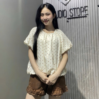 LT - Set áo trễ vai chấm bi mix quần short đũi free size 1694