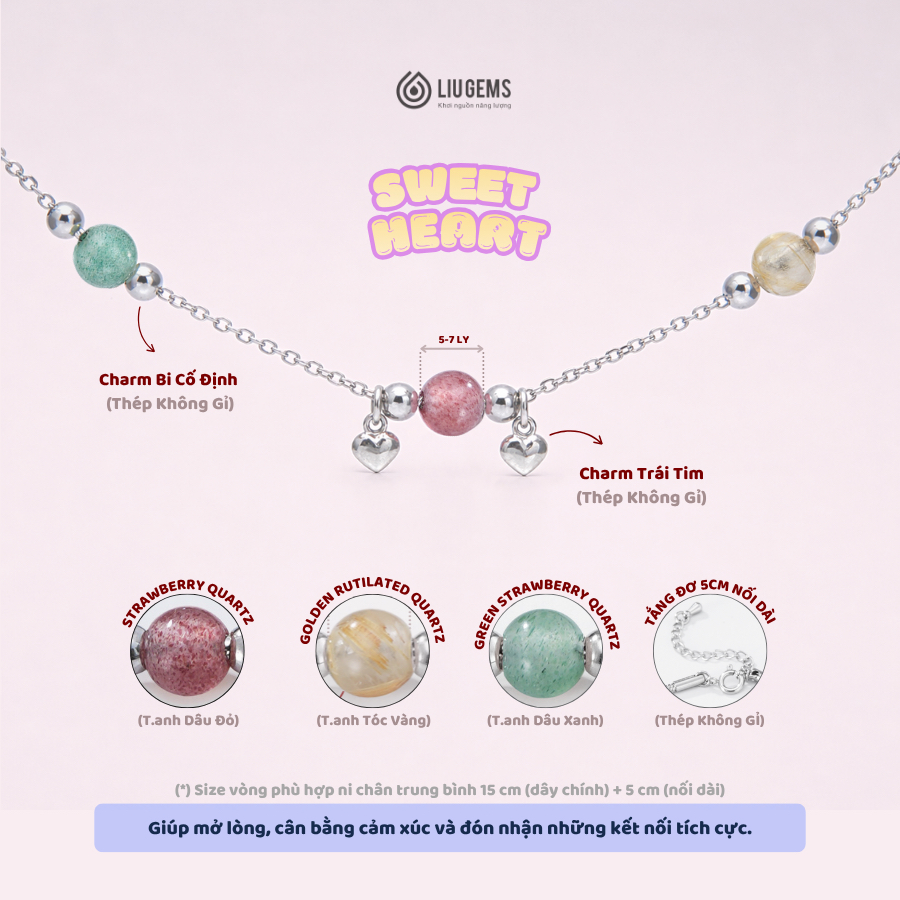 Vòng Tay Thép Không Gỉ Dreamy Fairy Kết Hợp 3 Hạt Đá  Phong Thuỷ Năng Lượng Liugems, VT13