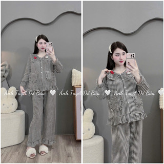 Bộ Bầu - bộ sau sinh - BỘ ĐŨI THÁI DÀI TAY CỔ SEN HÌNH DÂU - KITTY - Áo Có Khoá Kéo & Quần Có Chun Chỉnh - 4 Màu