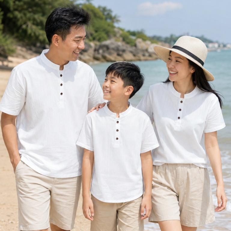 AÓ ĐŨI CỔ TÀU Cho Gia Đình Size từ 17-75kg, Chất Liệu Đũi Mềm Mịn, Dày dặn, đứng form, Cổ Tàu Lịch sự