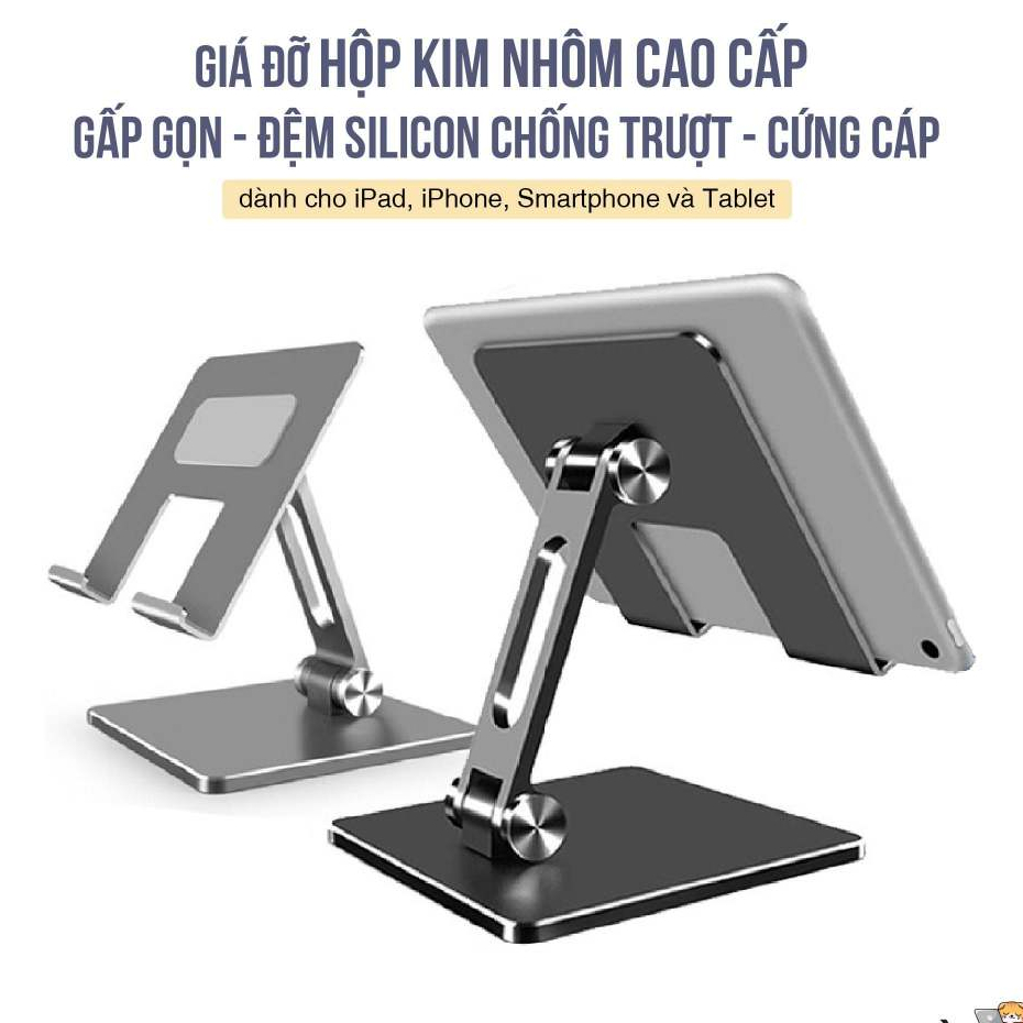 Giá đỡ máy tính bảng, ipad hợp kim nhôm nguyen khối thiết kế công thái học đa năng kẹp điện thoại chống rung gấp gọn
