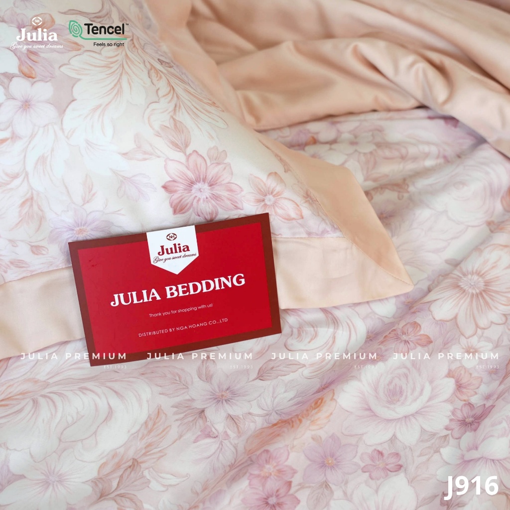 Bộ Chăn Ga Gối Lụa Tencel 100% Gỗ Sồi Cao Cấp 100s Julia- Mềm Mịn, Mát Lạnh Màu Be Kem Hồng 916