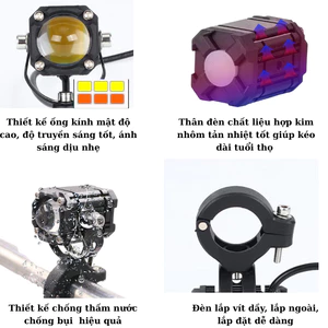 Đèn trợ sáng bi cầu mắt quỷ mini w2 48v cho xe máy xe điện - 4 chế độ tích hợp auto passing (Giá 1 Đèn)