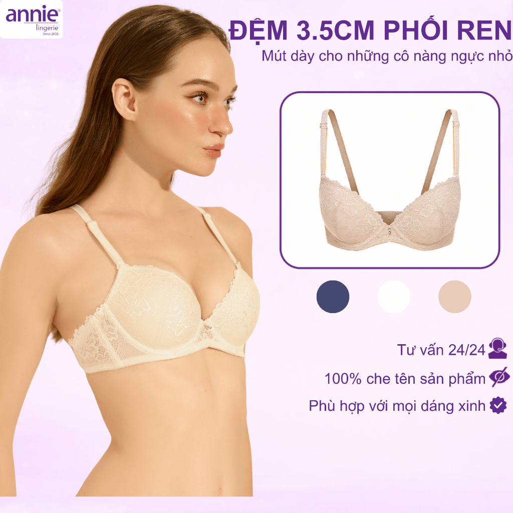 Áo Ngực Nữ Phối Ren Siêu Push-Up annie bra 8125 Mút Dày 3.5cm Nâng Đẩy Tạo Khe Tự Nhiên Quyến Rũ