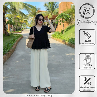 [ A5 ] Áo cổ V cúc tầng đen - Xuananhthomay