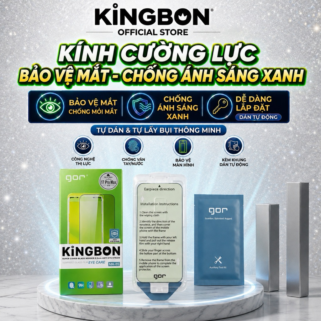 Kính Cường Lực iPhone Bảo Vệ Chống Mỏi Mắt-Chống Ánh Sáng Xanh GOR KiNGBON MA-85 Cho 13-->17Pro Max